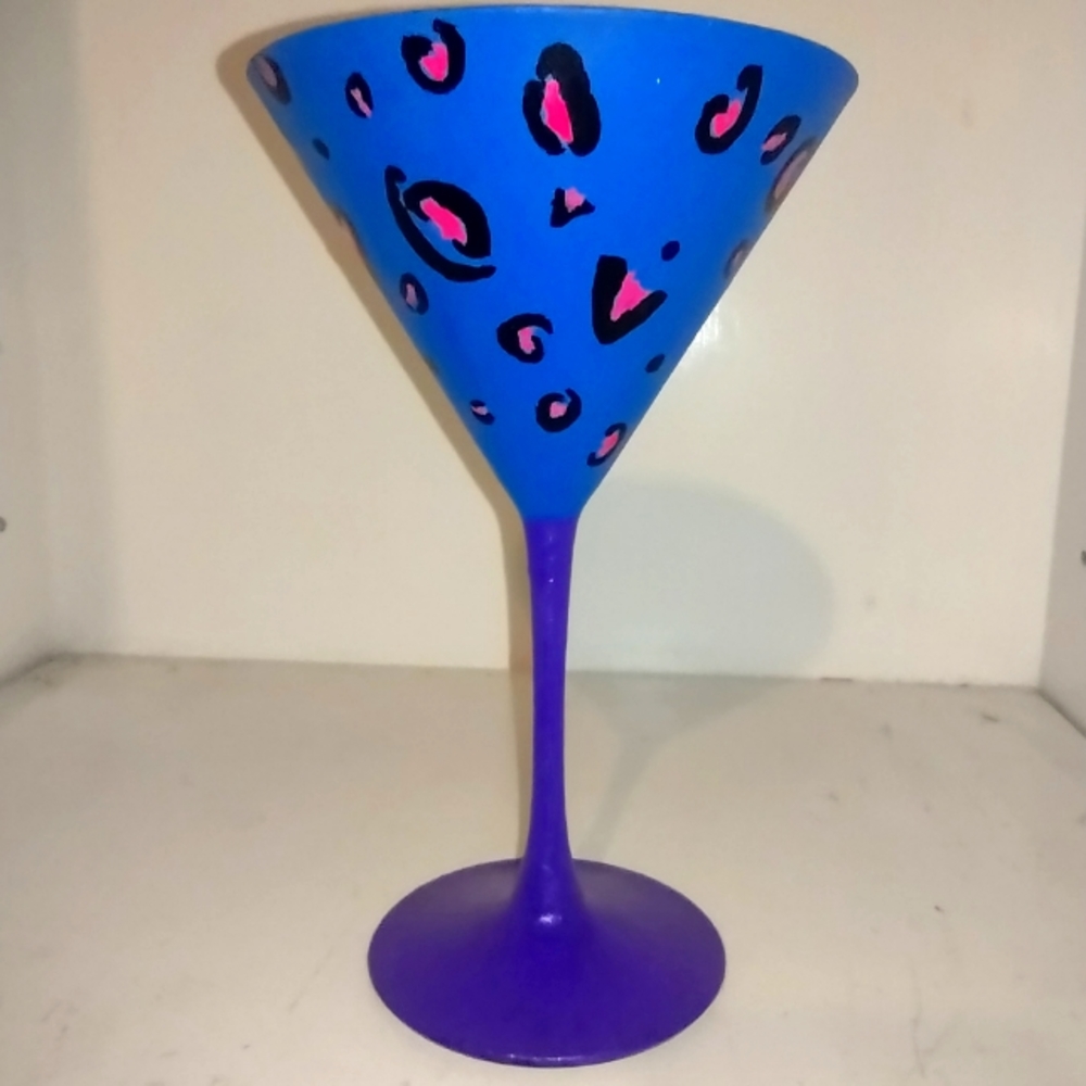 Leopard print hand painted martini glasses